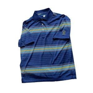 PGA Tour Pro Series Men’s Striped Polo Shirt Golf‎ Casual Blue Size Medium